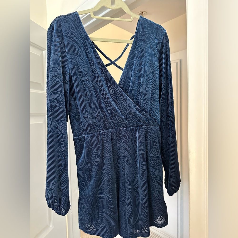 Ecote Anthropologie Velvet Romper - blue (M)